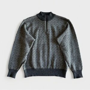 America's Alpaca - Superfine Alpaca Geometric Pattern Quarter-Zip Sweater - Gray